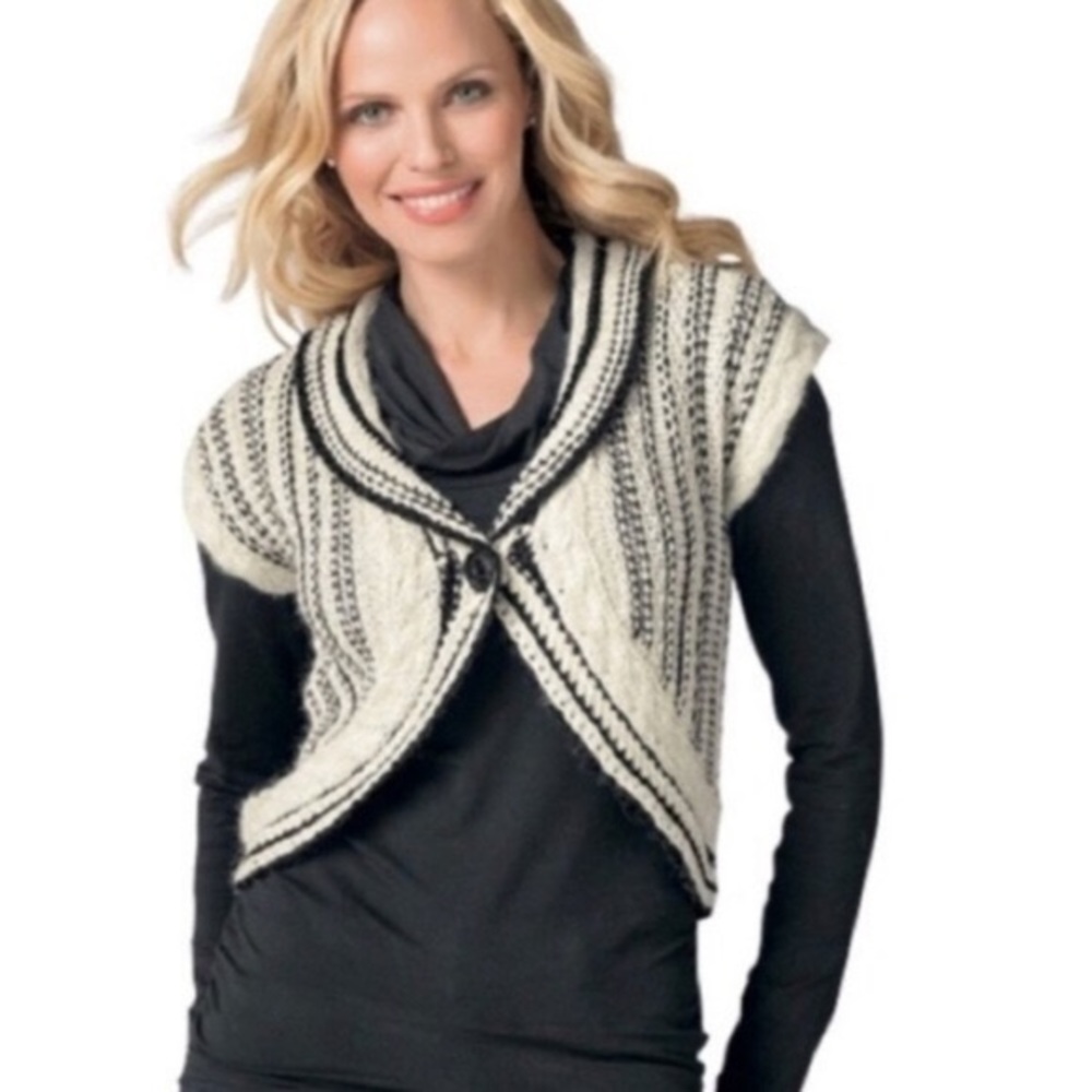 CAbi white and black shrug sweater